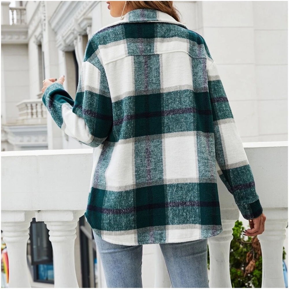 Cozy Plaid Pocket Button Down Oversized Jacket Shacket - Picture 4 of 9